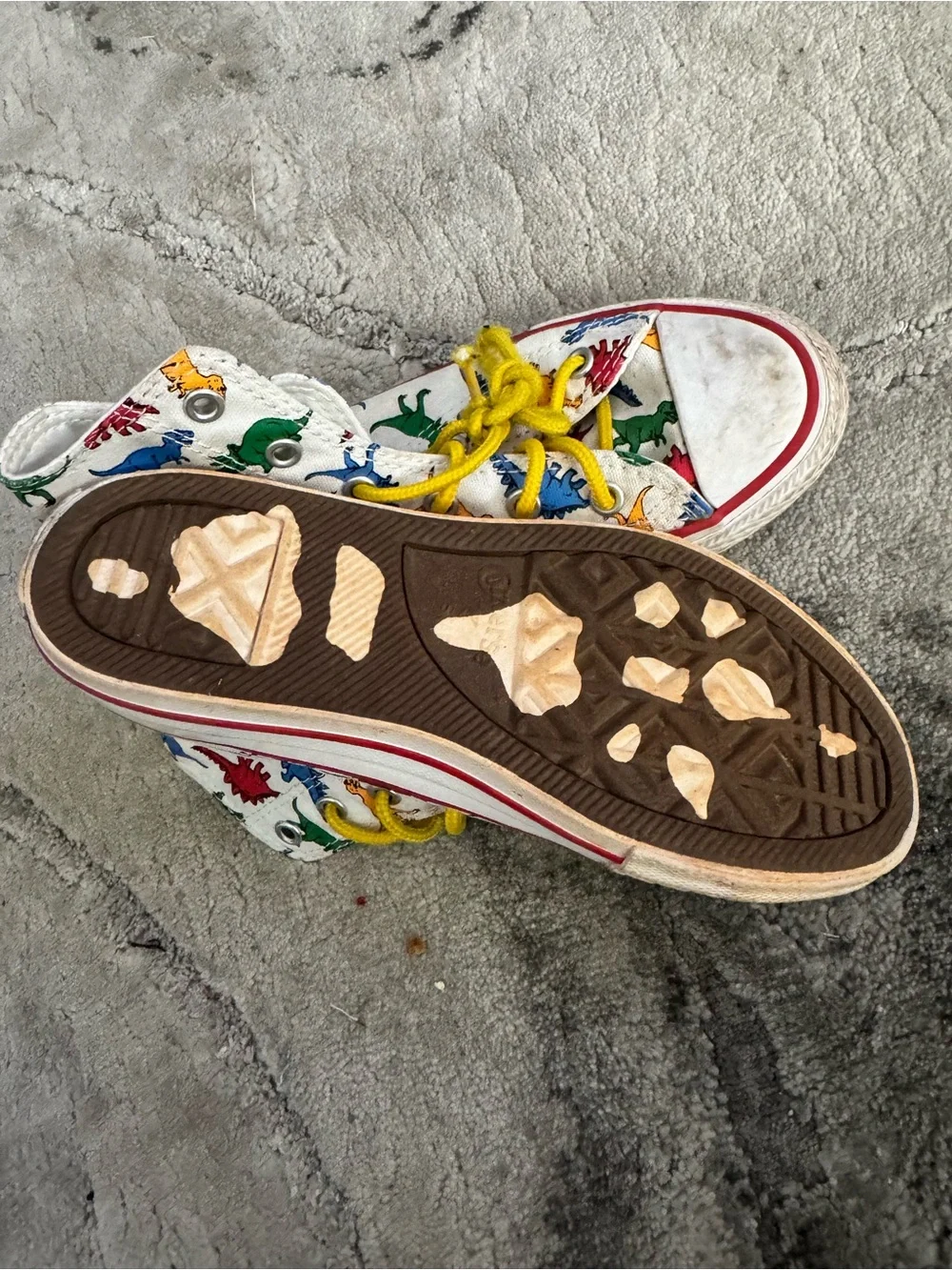 Converse Kids' White Dinosaur Print High-Top Sneakers with Yellow Laces